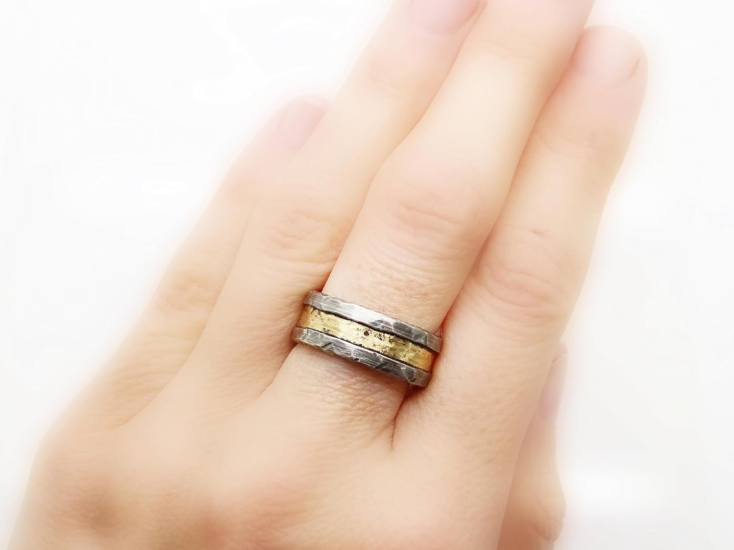 viking wedding ring for men wedding band, cool mens ring, mens engagement band, celtic wedding band molten gold ring wood grain ring for him : Handmade Products