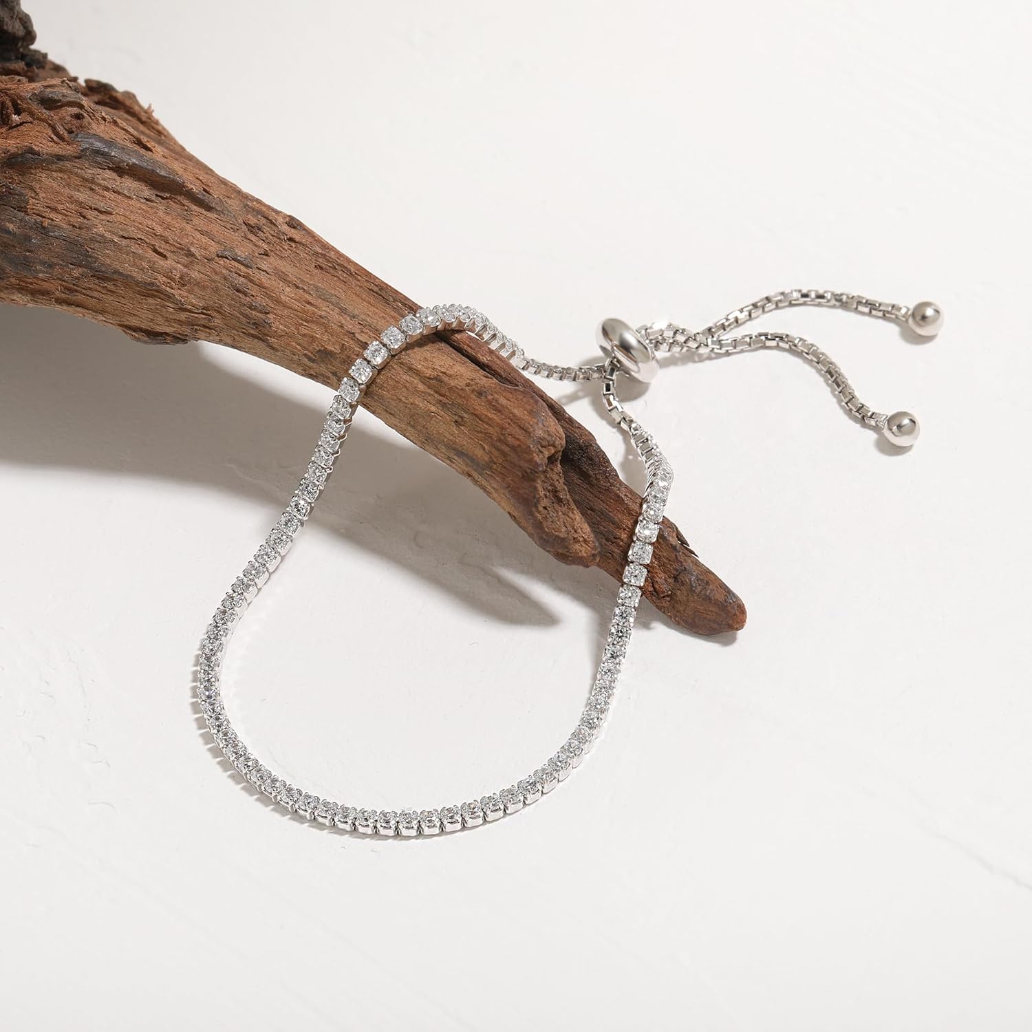 925 Sterling Silver Tennis Bracelets for Women, 18K White Gold Plated Adjustable 2mm/3mm Cubic Zirconia/Bead Bracelet, Dainty Jewelry Mother's Day Gifts for Girls Mom - Image 6