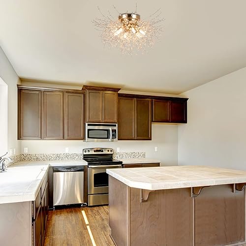 Miniatura 8 de HMVPL Lámparas de techo de montaje empotrado, lámpara de techo moderna de cristal dorado estilo Sputnik con fuegos artificiales cerca del techo,