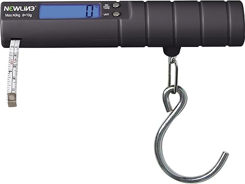 Newline - Báscula de pesca para equipaje de viaje de fácil agarre con cinta métrica, color negro, 86 libras máx