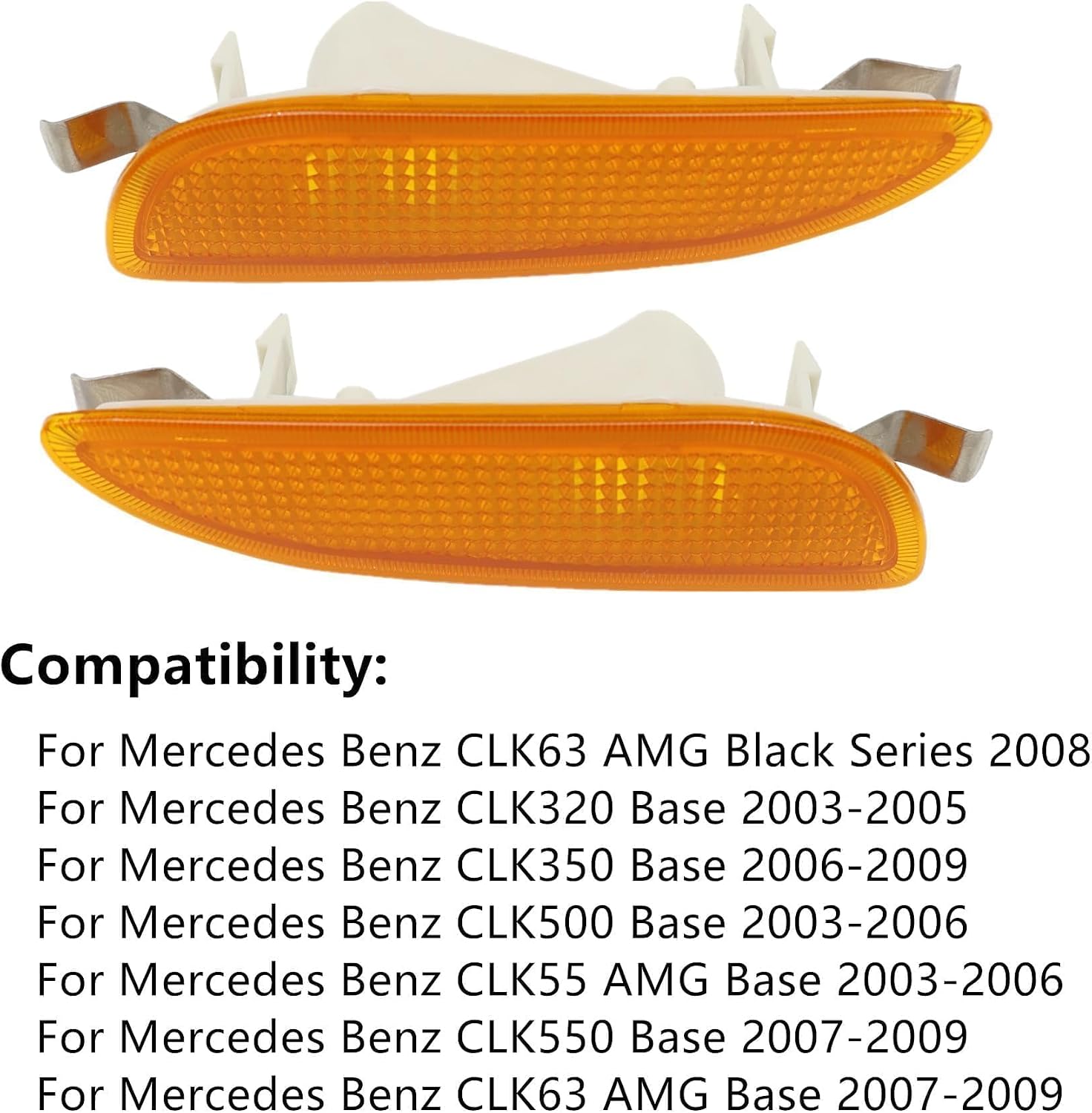 2PCS Side Marker Lamp Turn Signal Light Fit for Mercedes-Benz CLK 320 350 500 550 63 55 AMG 2003-2009 Front marker Lamp Reflector Left & Right side, Replace 2098200121 2098200221