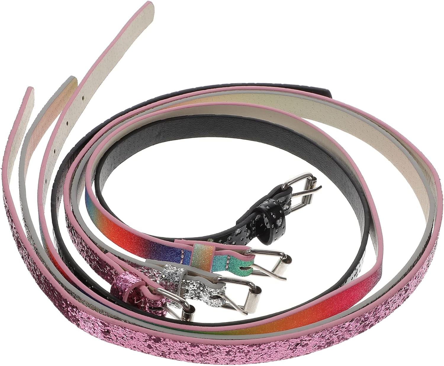 Holibanna 4pcs Boy Girl Pu Leather Belts for -shaped Fashion Accessories Rainbow Glitter Glitter for Jeans and Casual Wear