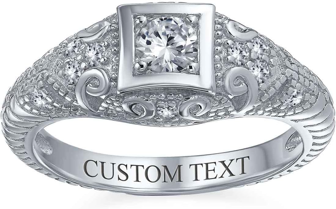 Bling Jewelry AAA CZ Victorian Vintage Art Deco Style Heirloom Milgrain 1CTW Princess Brilliant Solitaire Engagement Ring For Women .925 Sterling Silver