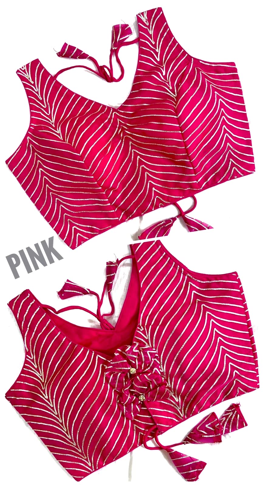 Pujia Mills Women's Fancy Sleeveless Pink Saree Blouse(Om Pink)