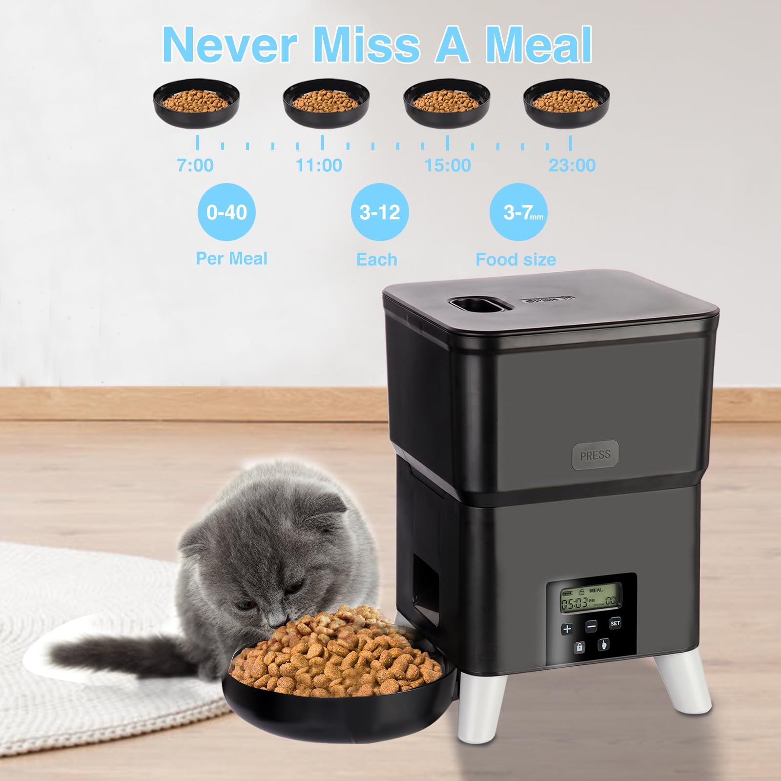 Comedero automático para gatos de 3 litros con comedero elevado para mascotas, programable, apto para comederos de mascotas pequeñas y medianas