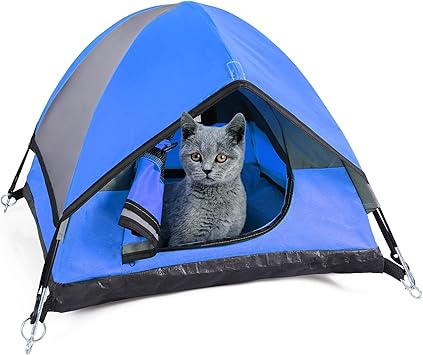 Cat Camping Tent, Cat Tent Bed, Pet Tent for Indoor Cat and Small Dog, Mini Tent Blue, 21 x 21 x 14 Inches