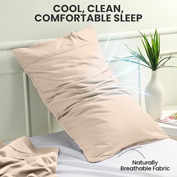 Utopia Bedding Standard Pillow Cases - 2 Pack - Envelope Closure - Soft Brushed Microfiber Fabric - Shrinkage and Fade Resistant Pillow Covers Standard Size 20 X 26 Inches (Standard, Beige)