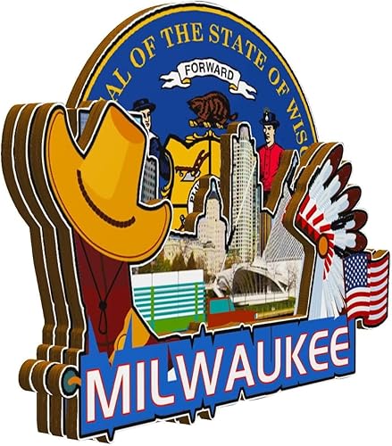 Miniatura 2 de Milwaukee Wisconsin USA - Imán de madera para nevera, monumentos en 3D, recuerdos coleccionables, decoración hecha a mano, 1248