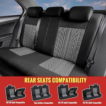 AUTOYOUTH Car Seat Covers Universal Fit Full Set Car Seat Protectors Tire Tracks Car Seat Accessories - Gray