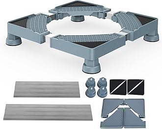 Fridge Stand Adjustable Refrigerator Stand with 4 Strong Feet Universal Washer and Dryer Stand Heavy Duty Washing Machine Pedestal Fridge Platform (Grey)