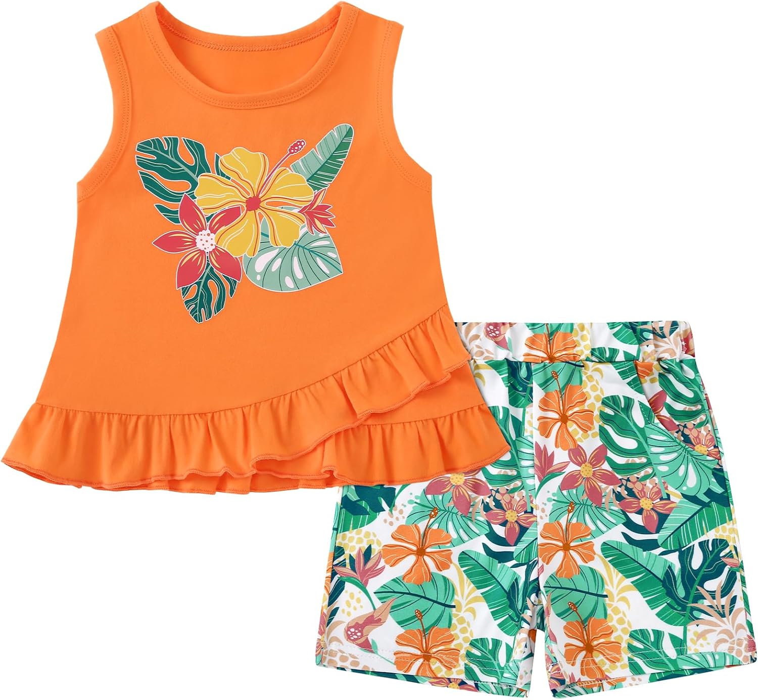 ZOEREA Toddler Girl Clothes, 2Pcs Baby Girl Summer Spring Outfits Sleeveless Tank Shirt Ruffle Top +Shorts Clothing Set 1-5T