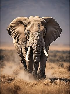 Elephant 5D Diamond Painting Kit for Adults - Wilderness Elephant Full-Drill DIY Round-Drill Art Diamond Painting Set, Suitable for Beginners and Home Wall Decoration 12×16 inch