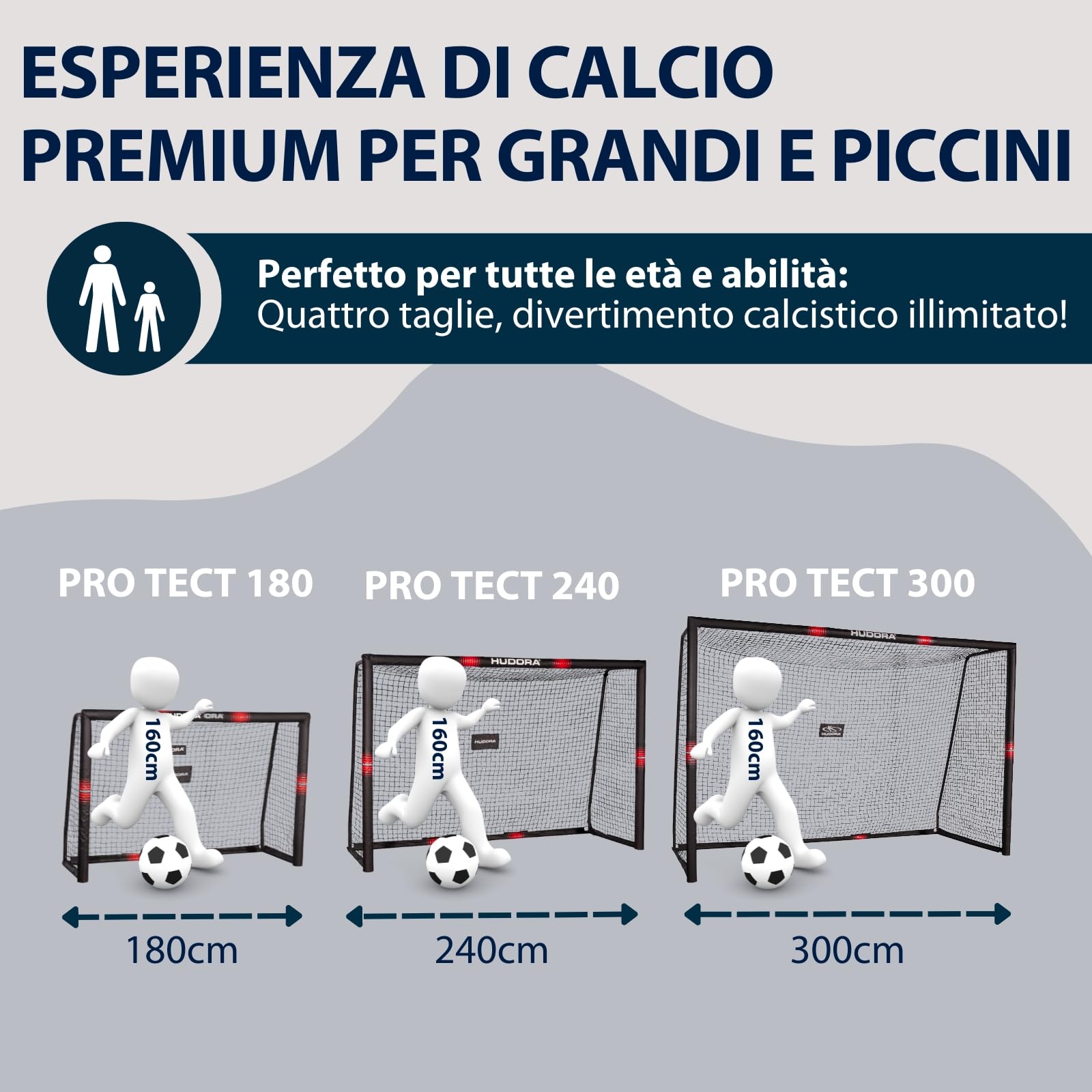 HUDORA Porta da calcio Pro Tect Grande, rivestita in gommapiuma con rete, antiurto