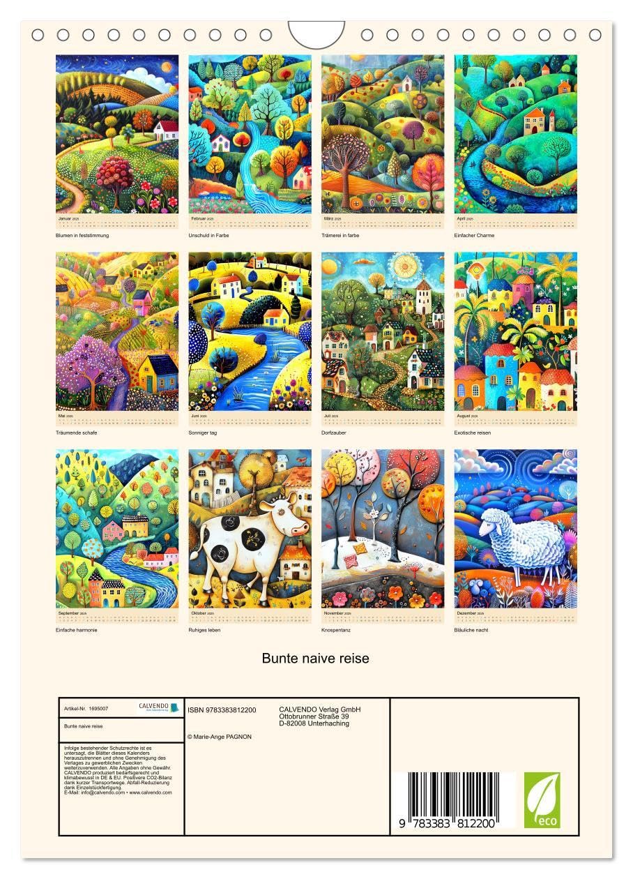 Bunte naive reise (Wandkalender 2025 DIN A4 hoch), CALVENDO Monatskalender: Ein Jahr voller Farben und Glück mit diesem Kalender, der Freude, Einfachheit und Kreativität ausstrahlt. (CALVENDO Kunst)