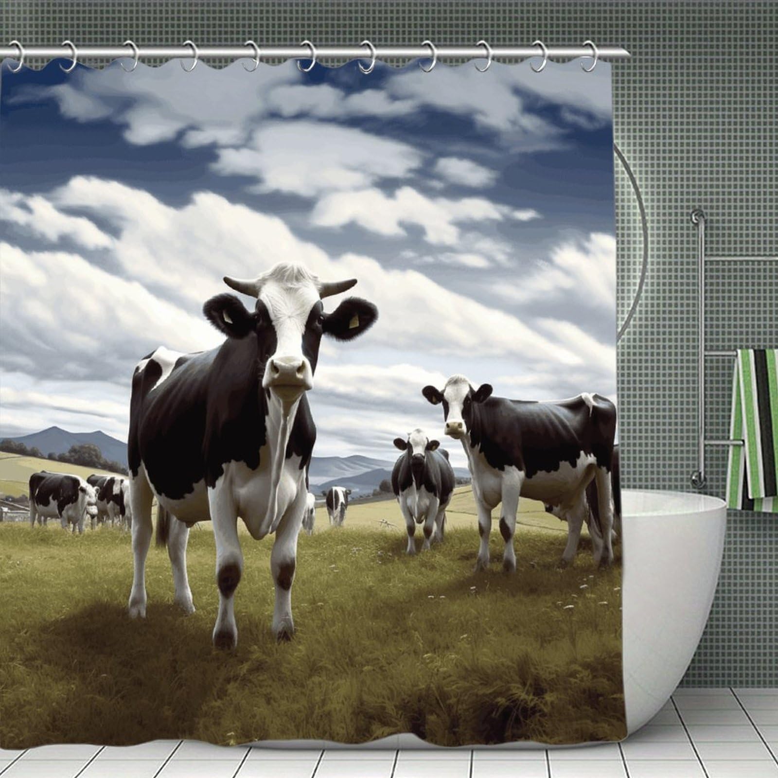 VstaDank Farm Cow Pictures Shower Curtain Waterproof Bathroom Curtain with Hooks Luxury Weighted Bath Curtains for Bathtubs Showers Room Dividers Decorative Shower Curtains 71x71 in