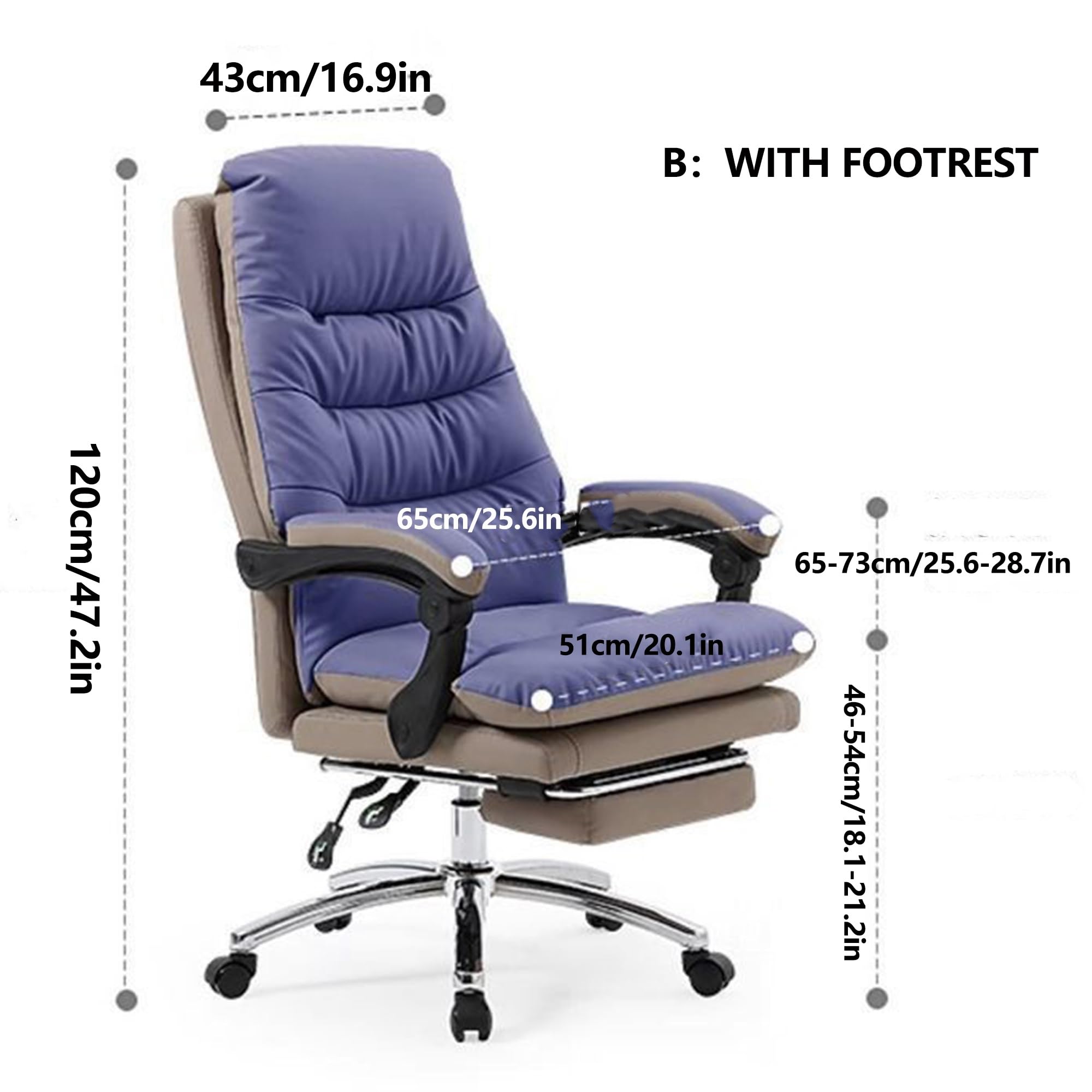 Verstellbarer verstellbarer Computerstuhl mit Fußstütze – ergonomischer Büro-Boss-Schreibtischstuhl, 135° drehbar, Gaming-Stuhl für Zuhause, Studium und Chefgebrauch, bequem und stilvoll