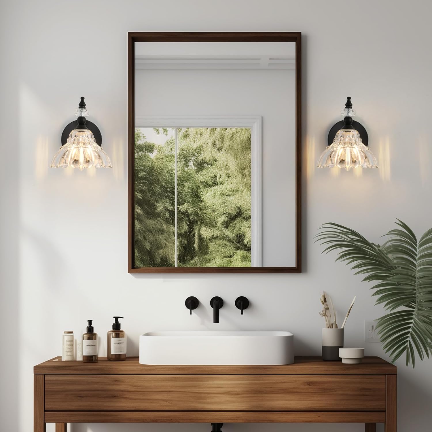 Vintage Industrial Wall Sconces Set of 2 - Antique Black Wall Lighting with Crystal Glass Shade, Wall Mounted for Bedroom Bathroom Living Room Indoor