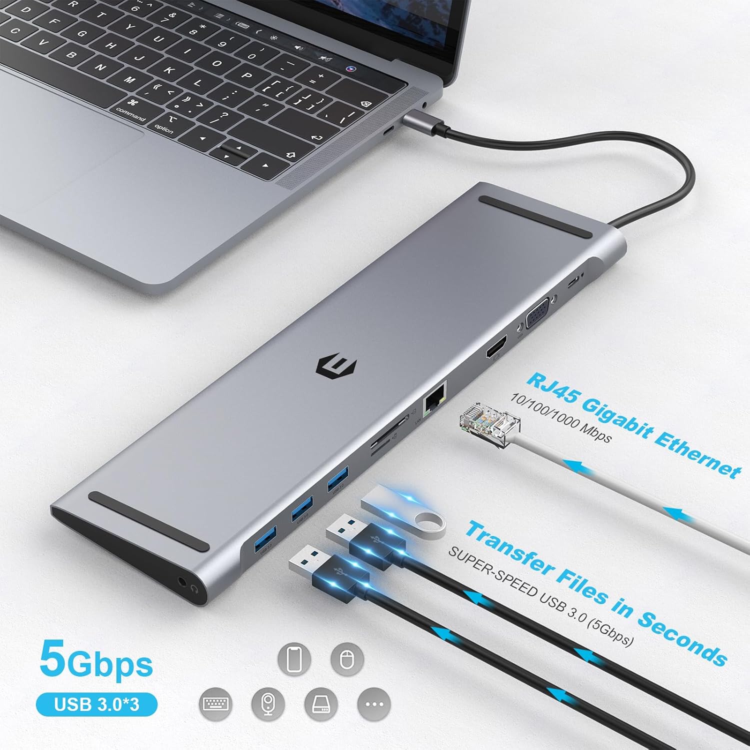 Docking Station,10 in 1 Docking Station Dual Monitor with 4k HDMI, Vga, 3xusb 3.0, Pd 100w, Ethernet, SD/TF Slots, Audio/Mic, USB Adapter for Laptop