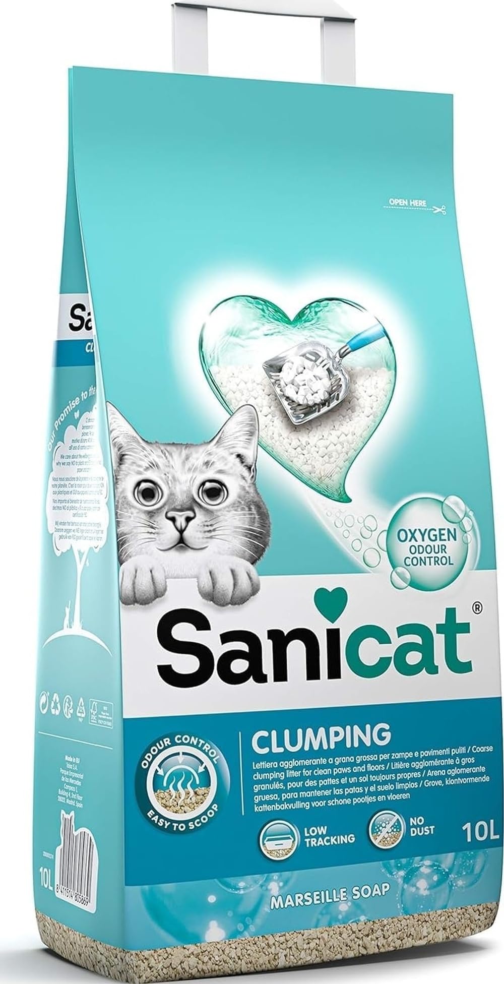 Sanicat - Clumping Cat Litter with Marseille Soap scent | Made of natural minerals with guaranteed odour control | Absorbs moisture and makes cleaning the tray easier | 10 L capacity