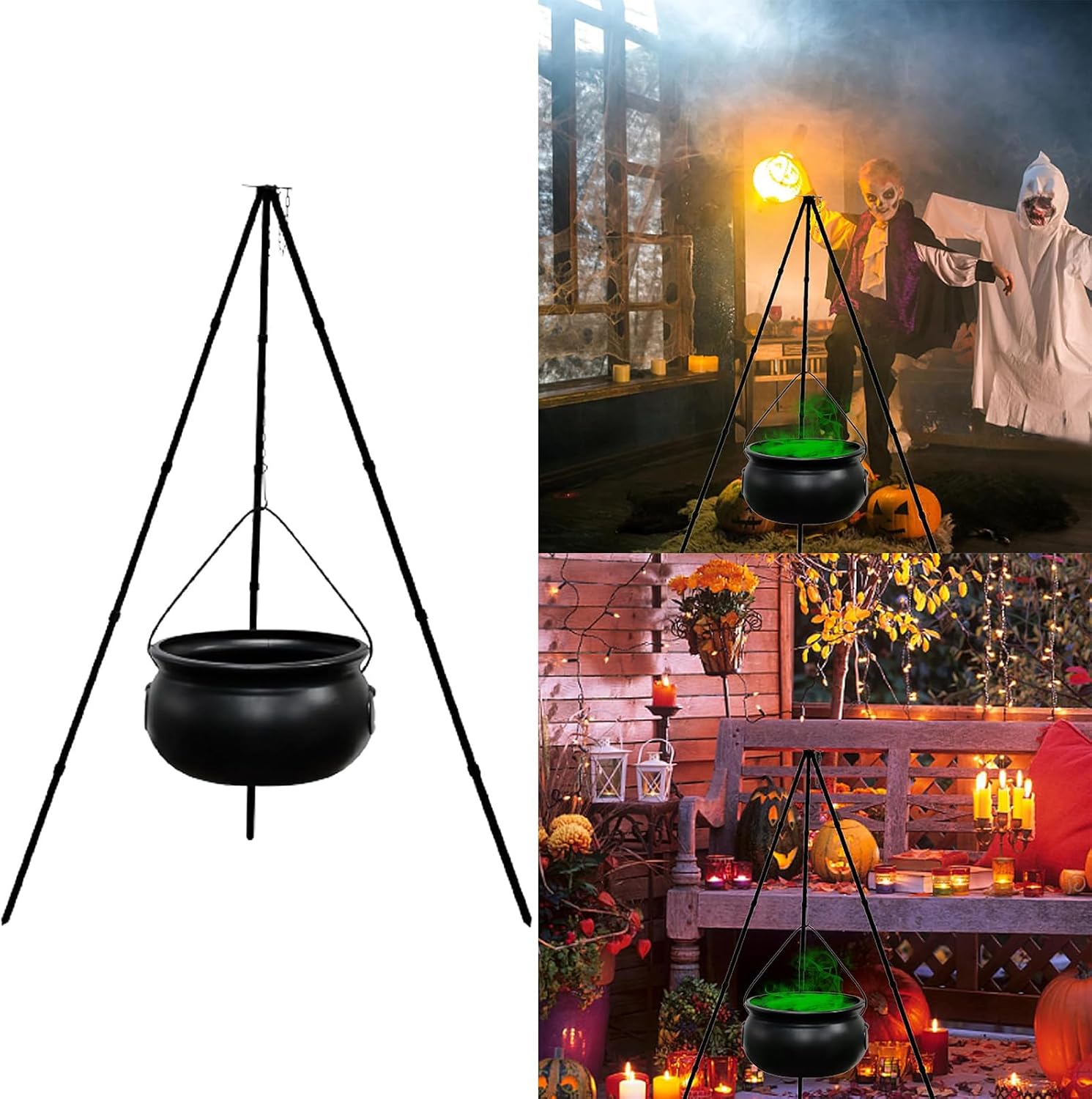 Halloween Witch Cauldron On Tripod Decor Bowl Decor Candy Atmosphere Outdoor Gathering Compatible for Home Porch Outside Green Lighted Witch Pot Adult Party Supplies Halloween Party DIY Decoration