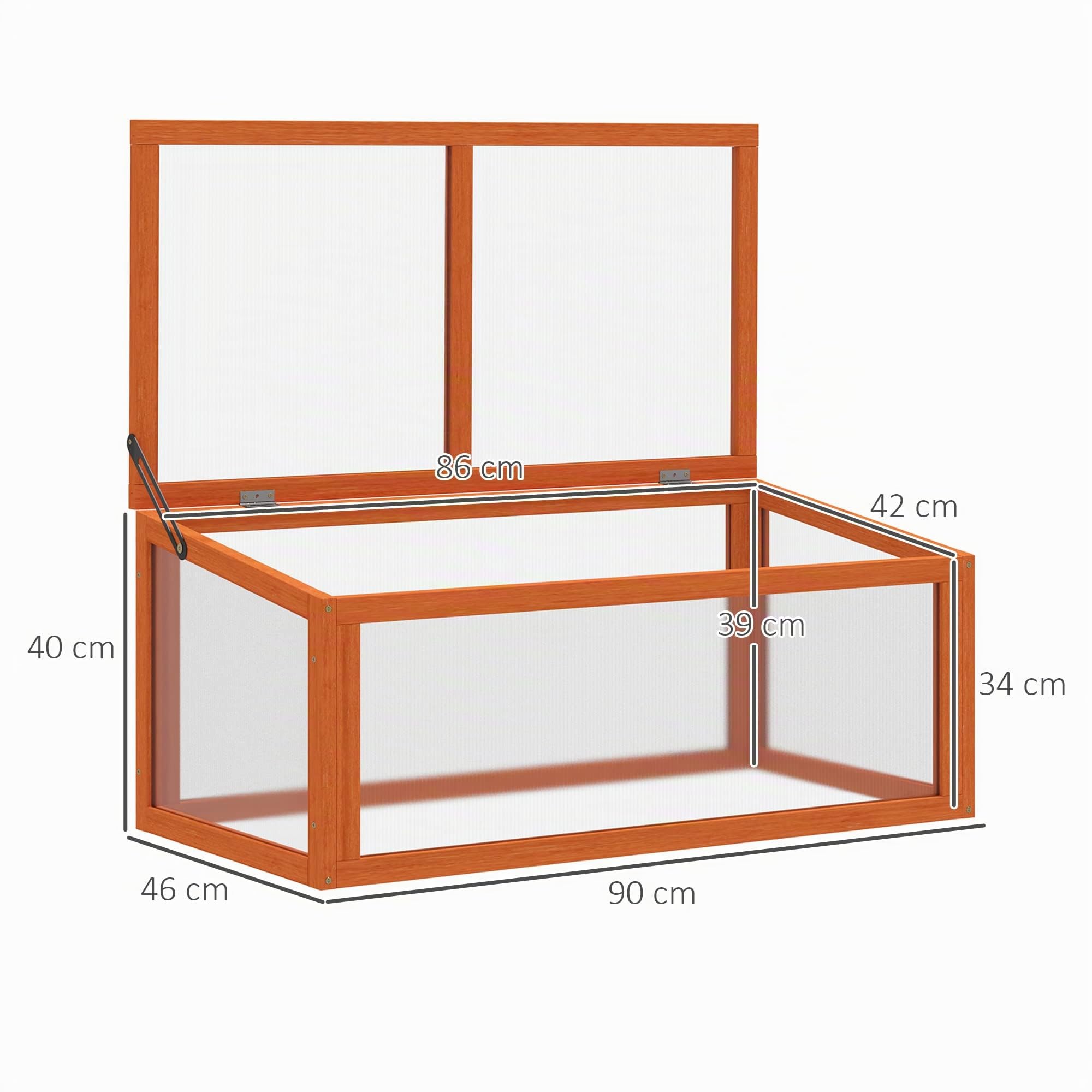 Outsunny Jardinière prématurée avec couvercle en bois et polycarbonate résistant aux intempéries Orange 90 x 46 x 40 cm