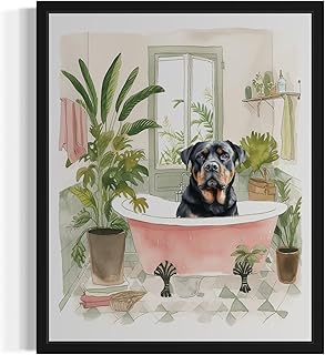 Rottweiler in Bathtub Wall Art Poster Print, Animal Bathtub Restroom Wall Art Painting for Bathroom Decor Gallery Gallery 30 (Rottweiler in Bathtub, 8 x 10 inches, Unframed)