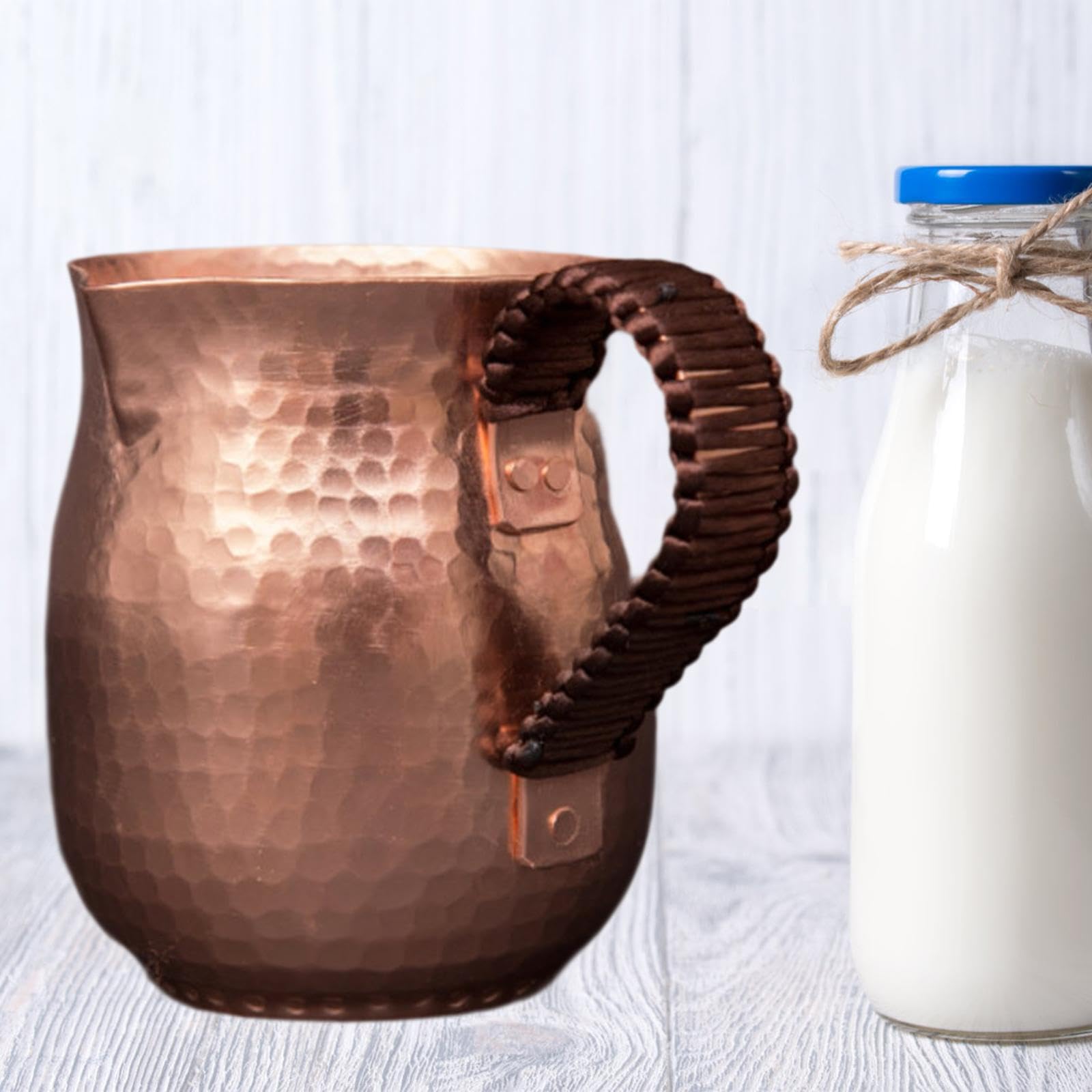 Tazza da tè classica in rame, martellata, splendida lavorazione artigianale, per appassionati e amanti del caffè, brocca per schiumare il latte, 800 ml