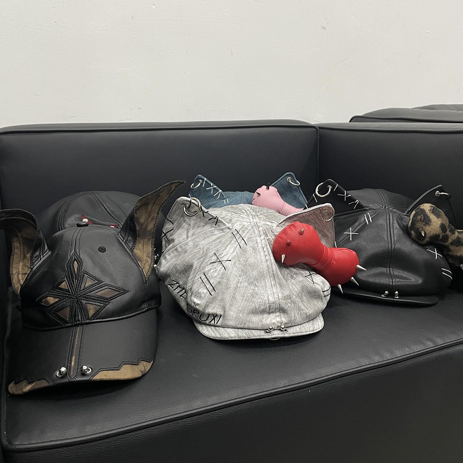 Cappello da baseball con orecchie di cane anni 2000 per donne uomini cappello in pelle PU distopico sottoculture streetwear hiphop festa quotidiana copricapo orecchio cane baseball