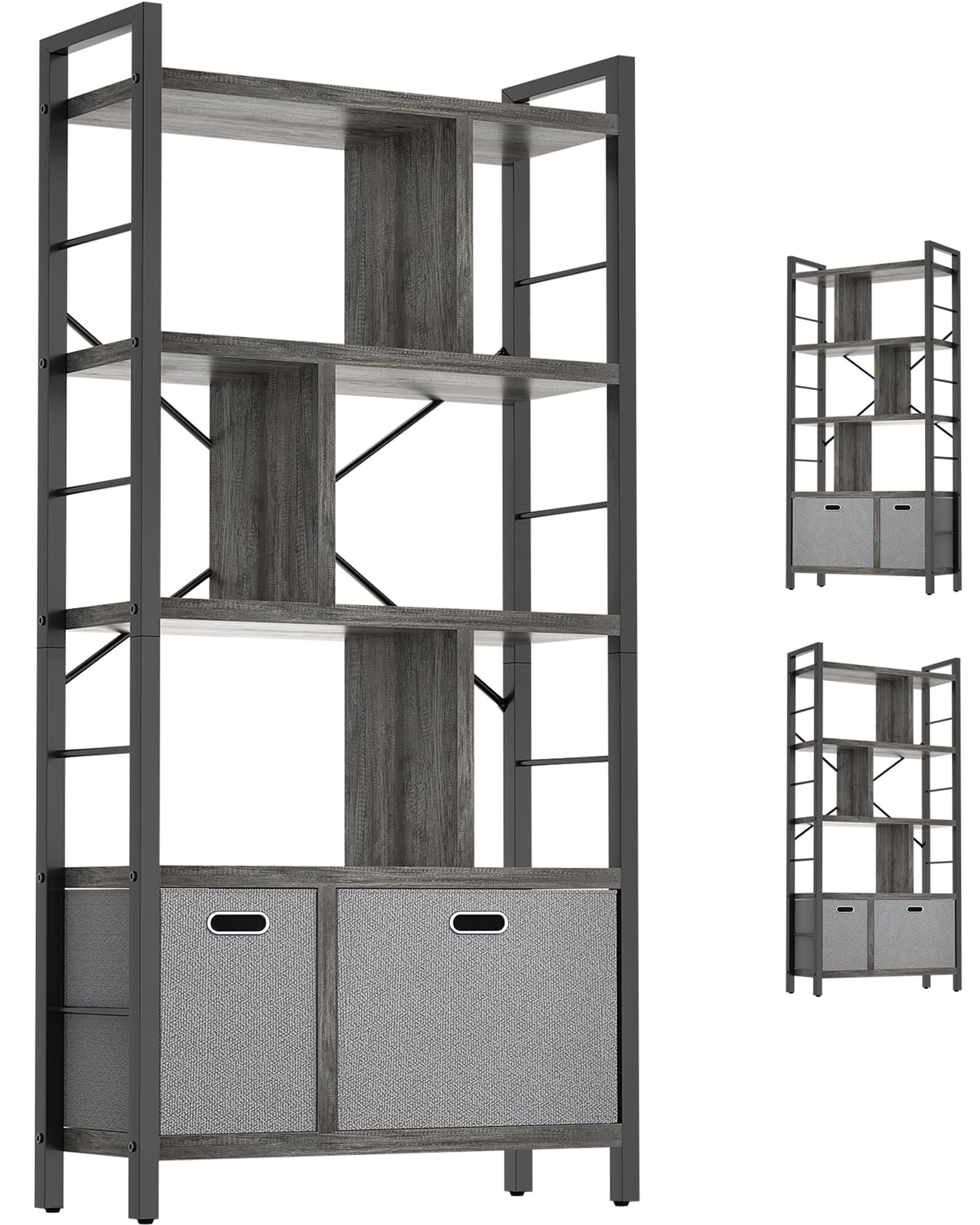 Armocity Bookshelf with Drawers - 5 Tier Tall Bookcase Geometric Modern Book Shelf Display Standing Bookshelves with Storage for Living Room, Bedroom