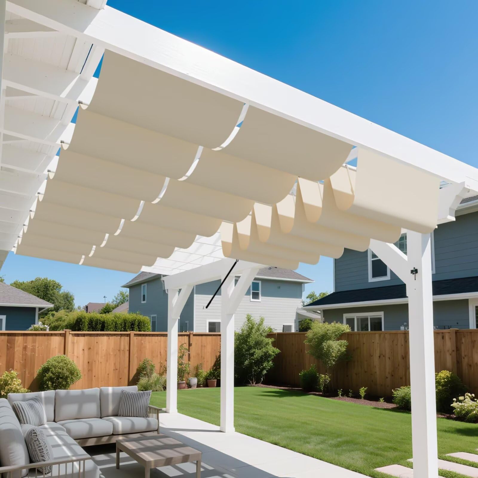 GJZQDKX Retractable Sun Shade Sail - & Sturdy Outdoor Canopy with Mounting Kit for Garden, Patio, Yard (300cm x 600cm, Beige)