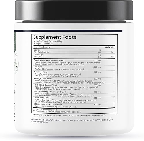 Miniatura 8 de Nature's Pure Blend Super Greens Powder - Suplementos en polvo orgánicos de superalimentos verdes para jugo y batido verde - Probiótico - Mezcla de