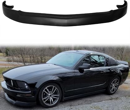 Front Bumper Lip Compatible with 2005-2009 Ford Mustang Bullitt/GT 4.6L V8 Only, Unpainted Black IKON Style Polyurethane Front Lower Chin Spoiler Protector, 1 PC