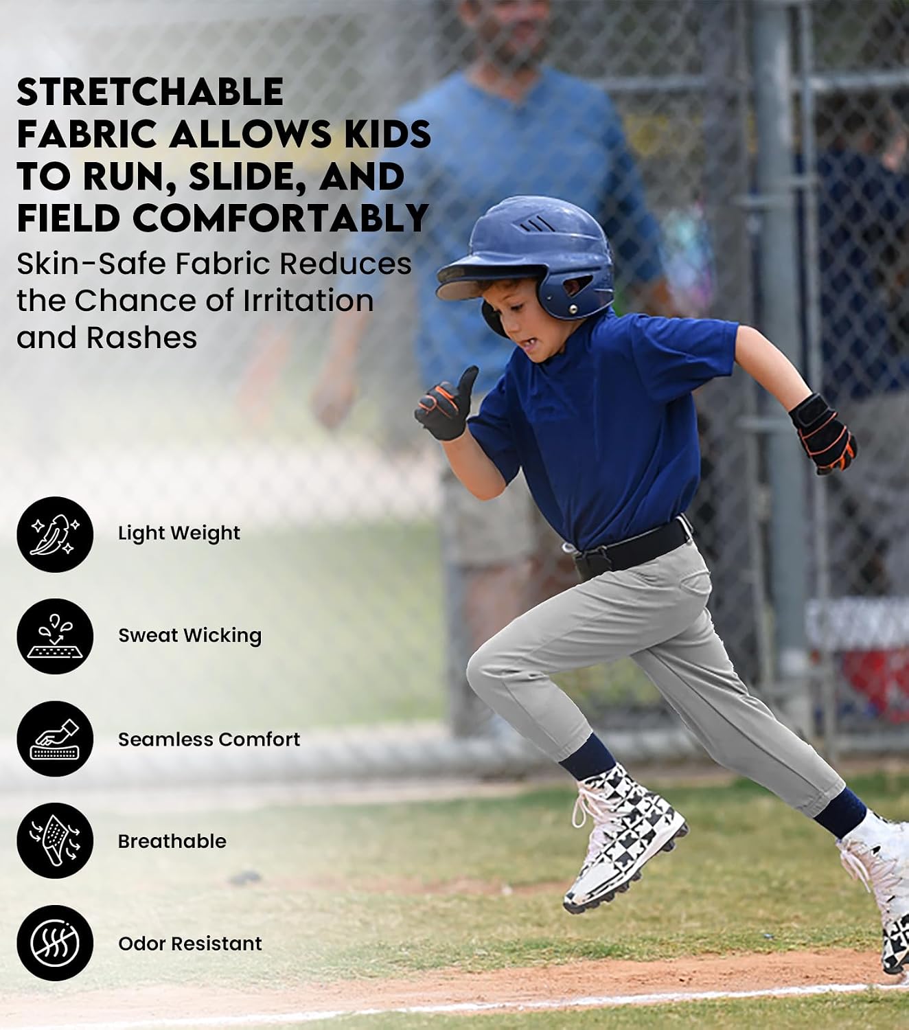 Youth Baseball Pants, Full Length Open Bottom Boys Baseball Pants with Durable Snap, Softball Pants, T Ball Pants