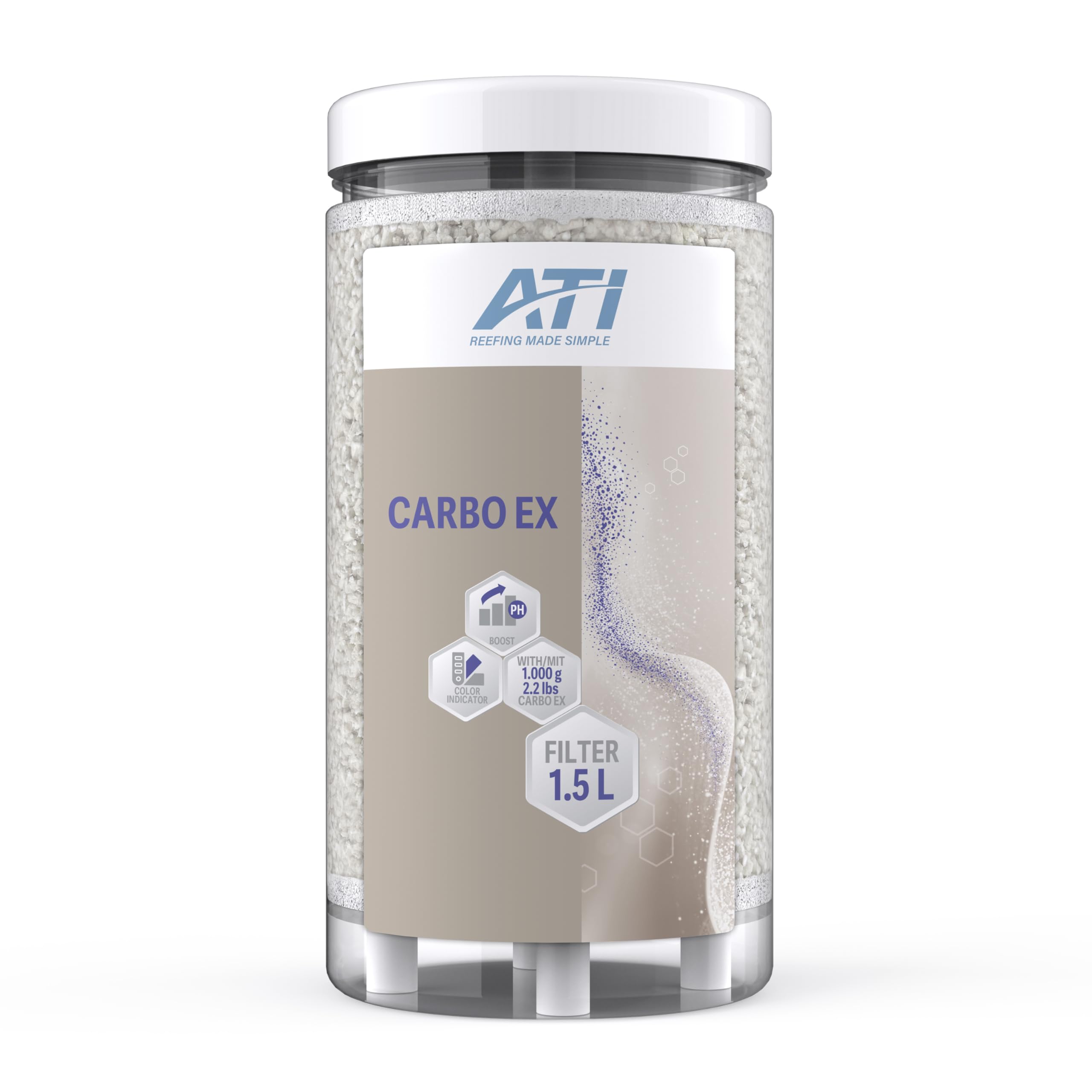 ATI Carbo Ex Filter – wkład filtrujący powietrza do odpieniacza białek, usuwa CO₂ z nawiewanego powietrza, stabilizuje wartość pH, z filtrem drobnego kurzu, 1,5 l wraz z granulatem 1000 g