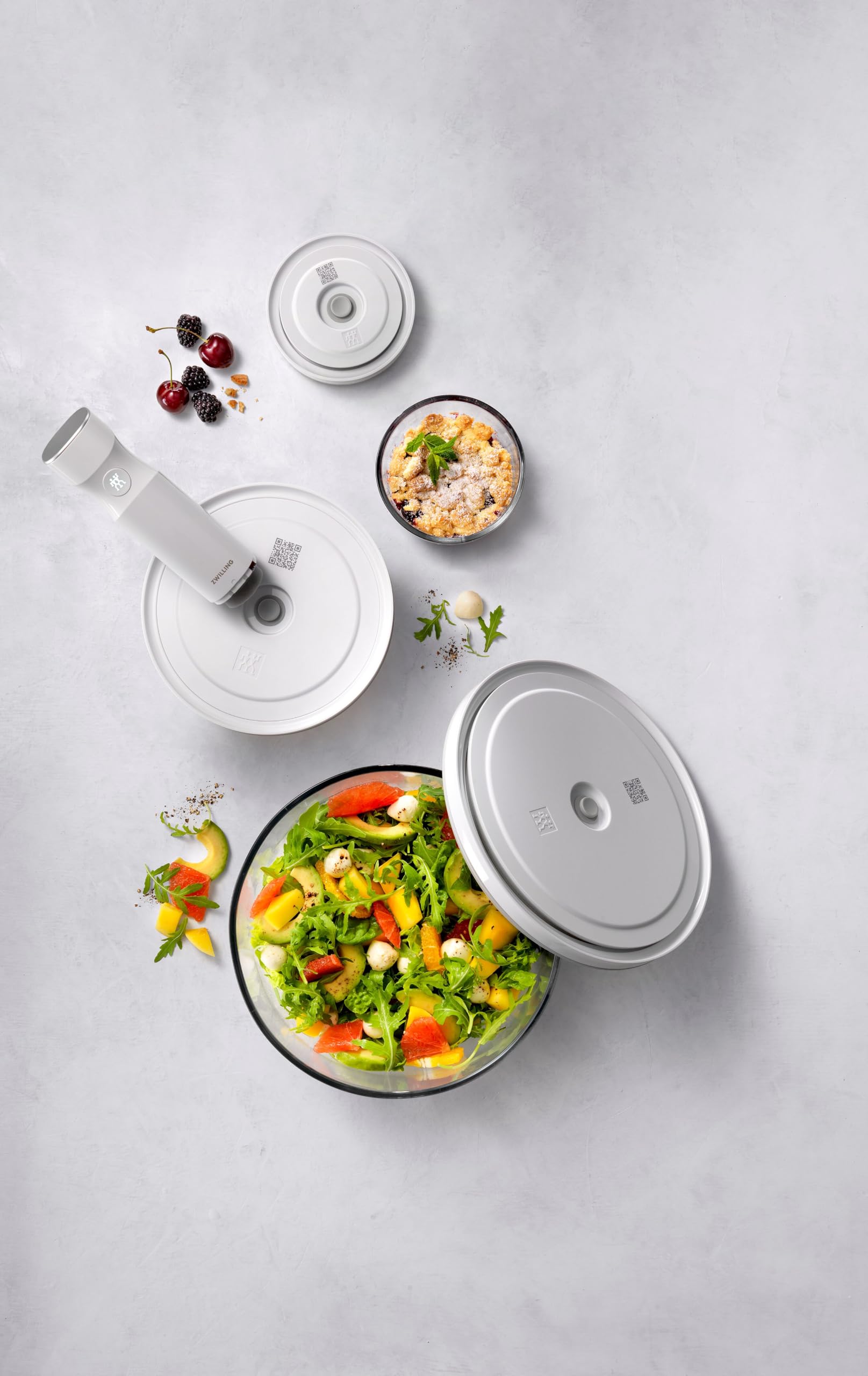 ZWILLING Fresh & Save BOWLS Vakuumschüssel Set 6tlg, S-12 cm, M-18 cm, L-24 cm, Glas, Grau