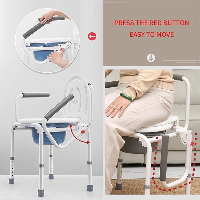 Silla de inodoro portátil para cama, asiento elevador para inodoro, silla de inodoro apilable con altura ajustable, con tapa extraíble y cubeta espaciosa, estructura resistente y segura, para personas mayores, discapacitadas o pacientes miniatura 3