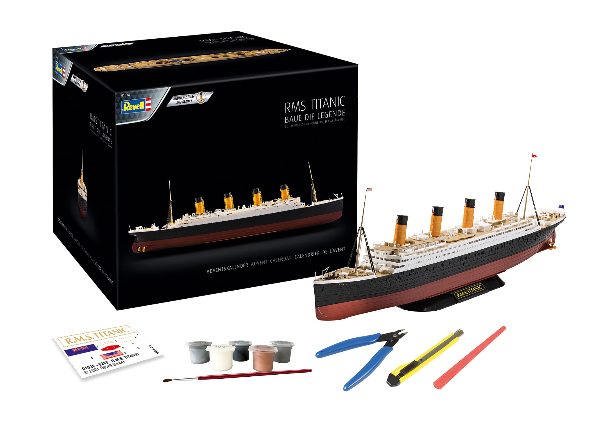 Revell Adventskalender, RMS Titanic mit Easy-Click-System in 24 Tagen zum Schiffsmodell, Adventskalender für Jungen, Mädchen & Erwachsene ab 10 Jahren, Geschenk zu Weihnachten Revell Adventskalender RMS Titanic