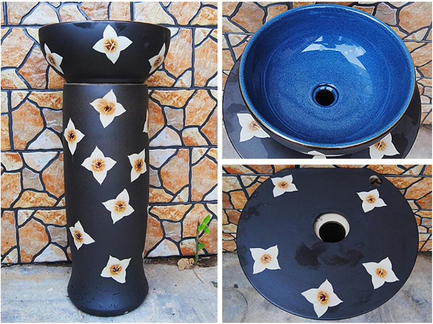 Freestanding Pedestal Bathroom Cylindrical Sink Rigid with Pedestal Easy to Clean Floor Standing Basin Unit for Indoor and Outdoor N (Q) (N)