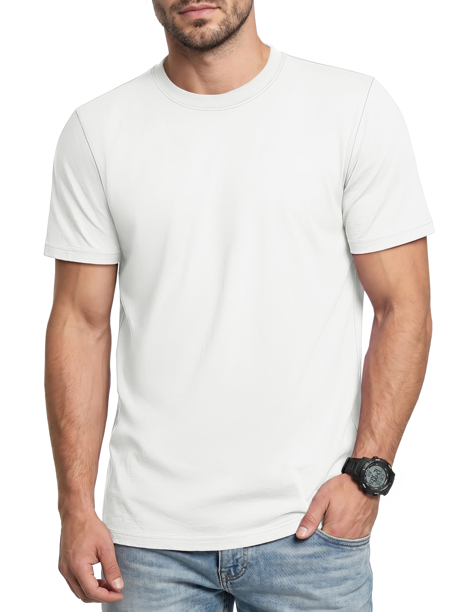 Cavva T Shirt Herren Baumwolle Kurzarm Rundhals T-Shirt Basic Sommer Tshirt Freizeit Oberteil Arbeits Tee