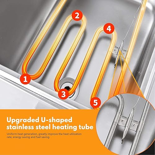 Miniatura 6 de Freidora eléctrica extra grande con cesta y tapa, encimera de cocina de acero inoxidable, máquina de freír aceite de pavo para comercial y hogar,