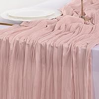 Vista 6 de Socomi Camino de Mesa de Gasa Rosa Otoño Acción de Gracias Boho Rústico Gasa Rosa Polvoriento Granja 120 pulgadas 10 pies Camino de Gasa para Boda