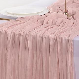 Socomi 4pcs Pink Table Runner Spring Easter Cheesecloth Table Runner 170 inch Cheese Cloth 14FT Boho Rustic Gauze for Wedding Party Baby Shower Decor
