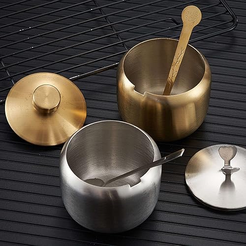 Miniatura 4 de Unmbo Tarro de especias de metal con cuchara y tapa para el hogar y la cocina recipiente ligero de lujo para sal recipientes de almacenamiento de