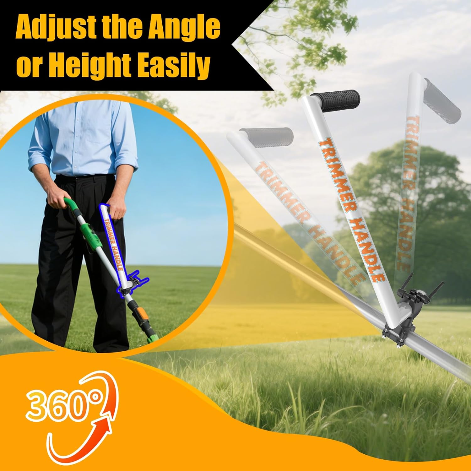 Weed Eater Handle Extension Back Saver, Ergonomic String Trimmer Handle, Weed Wacker Handle Trimmer Grip for Lawn Care, Yard, Landscaping, Trimming (17")