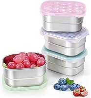 Tanjiae 8oz Stainless Steel Snack Containers for Kids Toddlers Ages 1-3 - 4-Pack Leakproof Silicone Lid Metal Lunch Boxes Daycare School