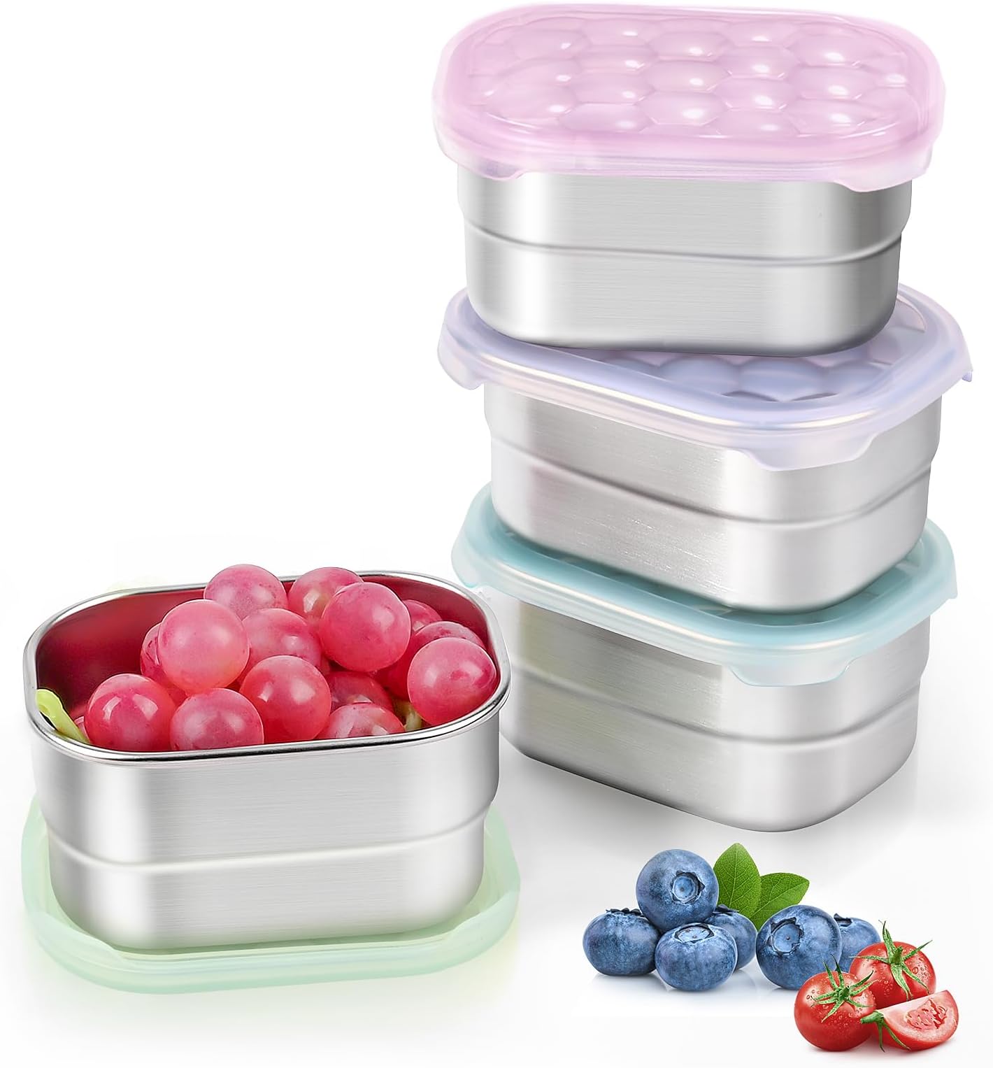 Small Stainless Steel Snack Containers for Kids and Toddlers | Easy Open Leak Proof Food Containers with Silicone Lids - Perfect Metal Lunch Box for Daycare and School (8oz, Set of 4)