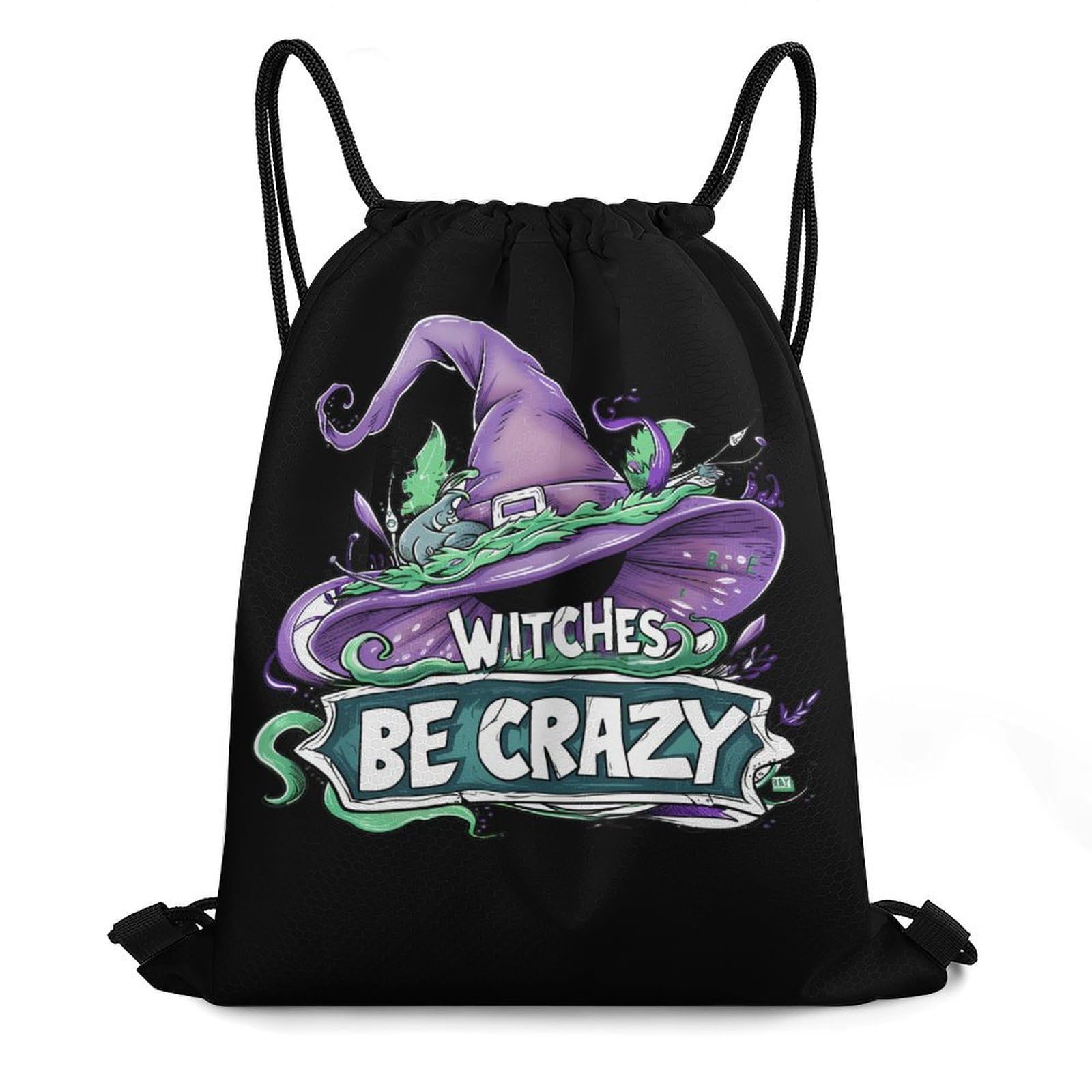Witches Be Crazy Funny Witch Sports Gym Bag Lightweight Drawstring Backpack String Bag for Travel Hiking