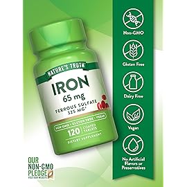 Nature\'s Truth Iron Supplement | 65mg | 120 Tablets | 325mg Ferrous Sulfate | Non-GMO & Gluten Free Pills