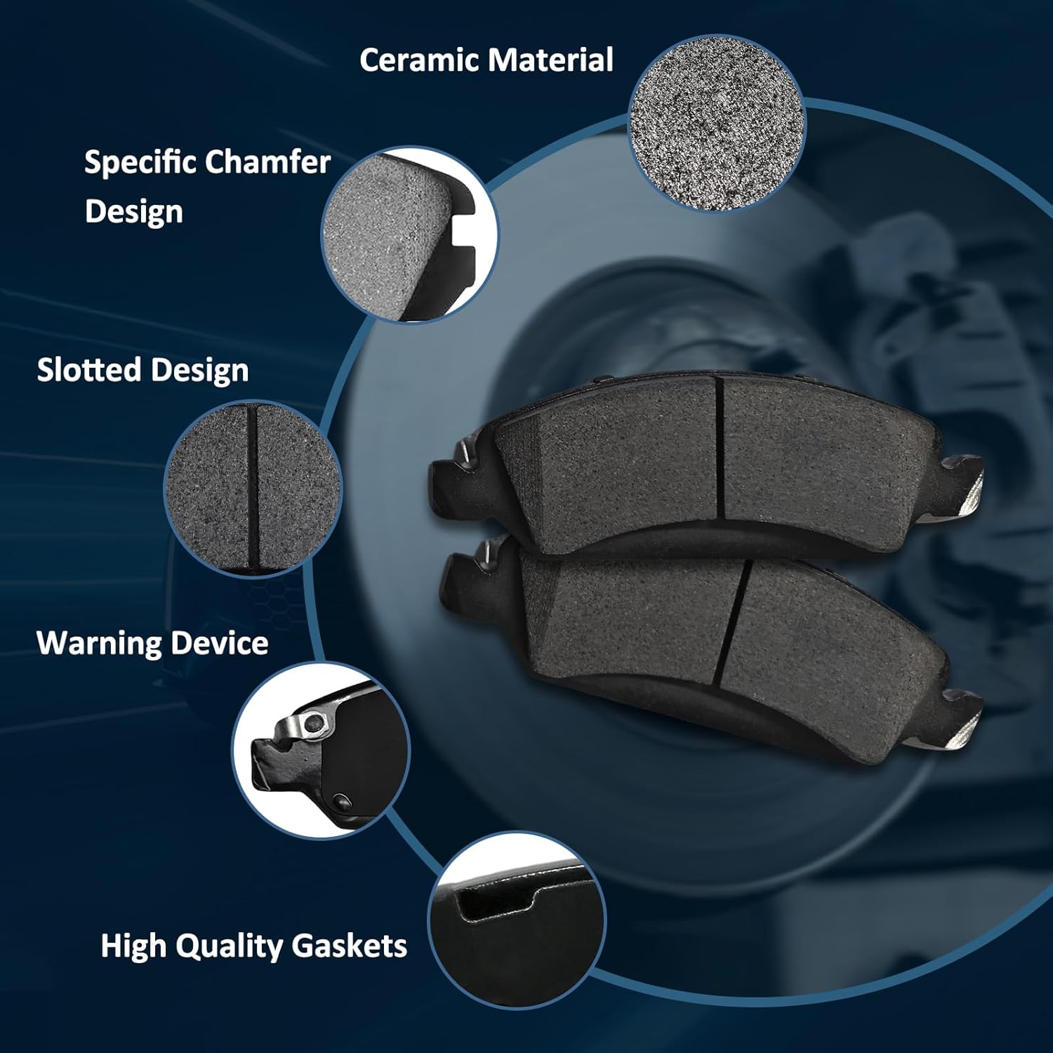 Front & Rear Ceramic Brake Pads Kits for Chevy Silverado 1500 2014-2018, Suburban/Tahoe 2015-2020,for Cadillac Escalade/ESV 2015-2020, for GMC Sierra 1500 2014-2018, Yukon/Yukon XL 2015-2020