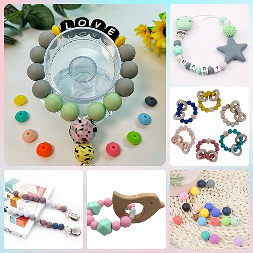 Miniatura 7 de 60 cuentas redondas de silicona de goma de 0.59 pulgadas a granel, magnífico kit de fabricación para llavero, borlas, collar, pulsera, joyería,